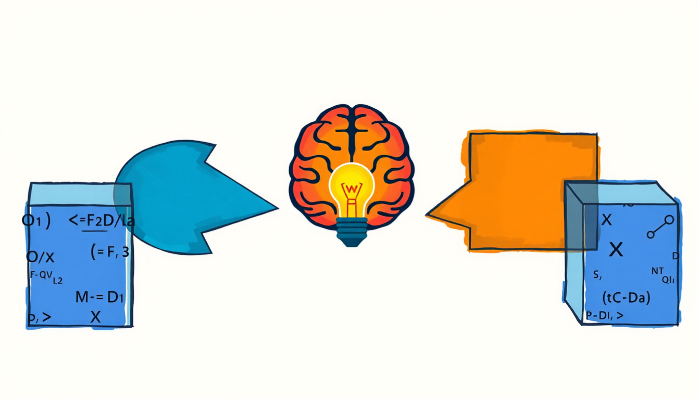 Diverging paths from a brain icon, showcasing open-source and proprietary systems.