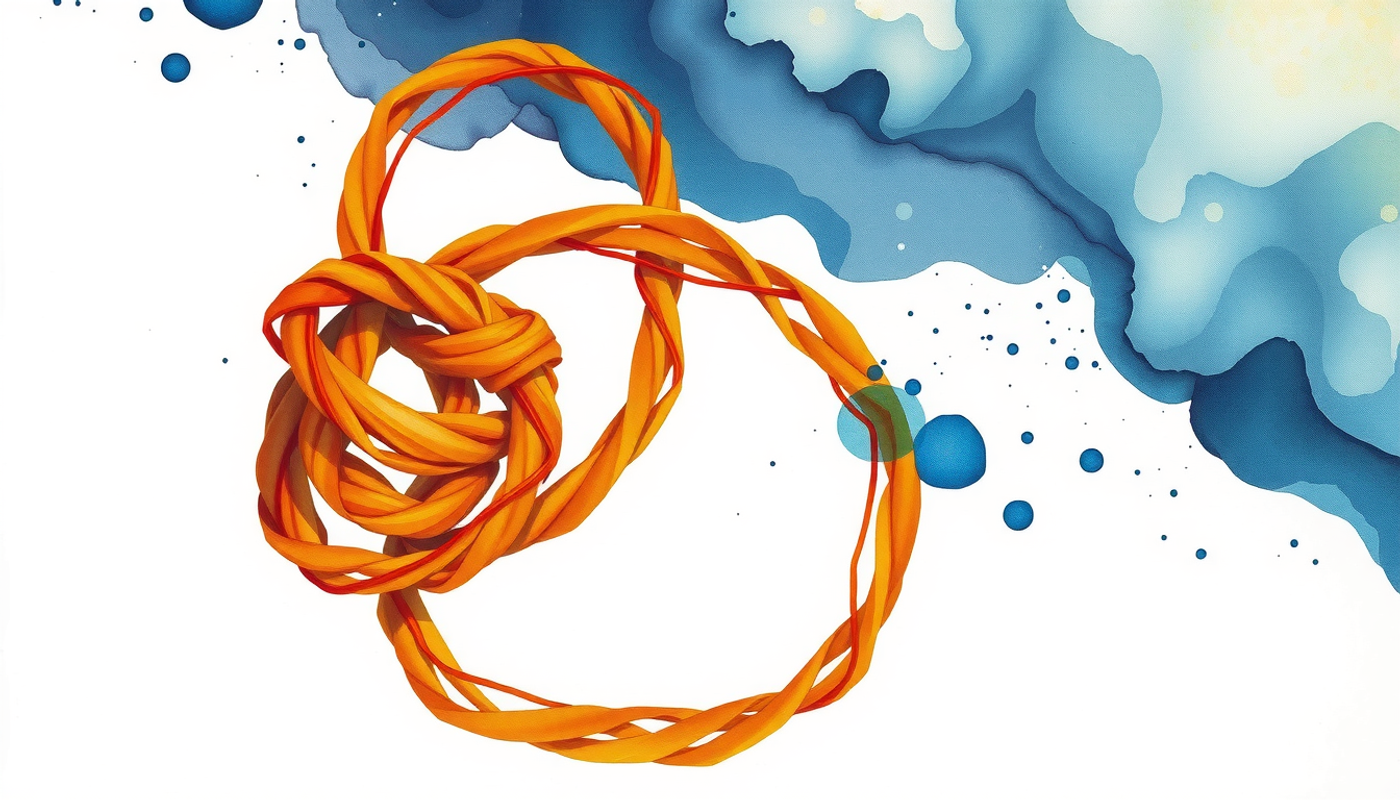 Amber thread coiling against indigo, flowing into soft curves.