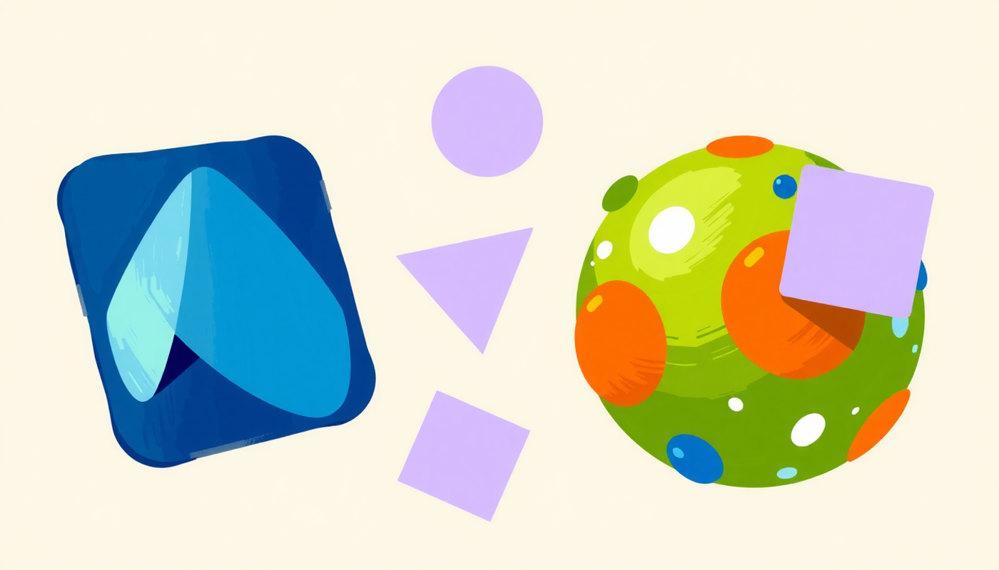 Two abstract app icons in blue and green tones on gradient background.