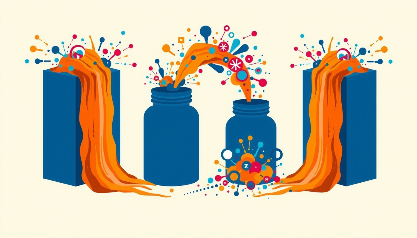 Abstract visualization of containers overwhelmed by colorful data points.