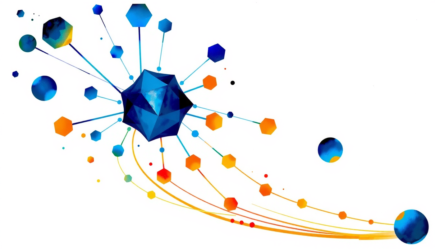 Abstract visualization of attention mechanism with brightness-decaying connections.