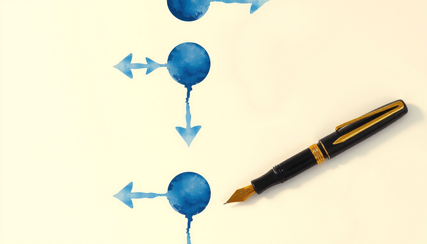 Abstract grid pattern on cream paper with blue ink details.