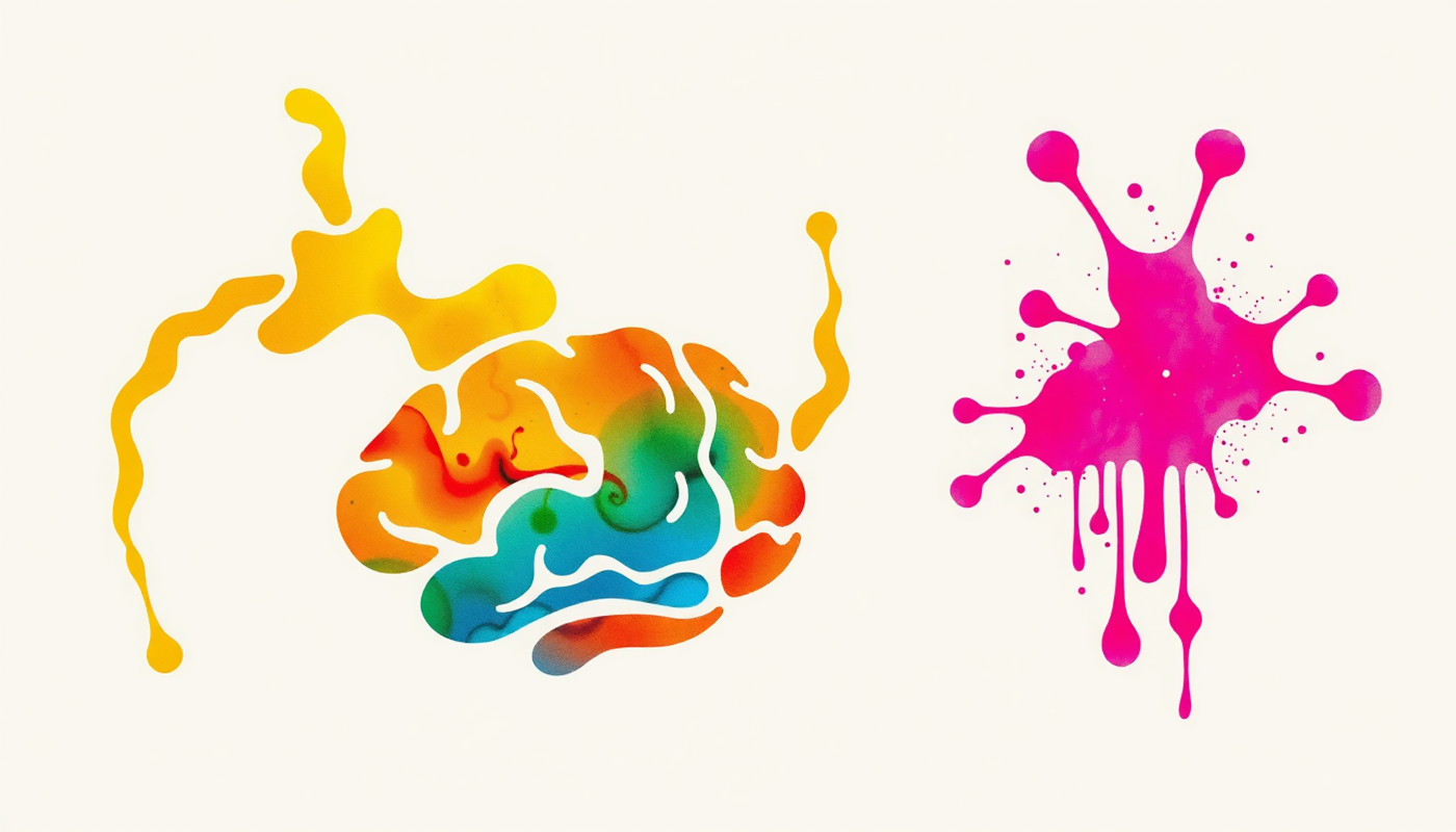 Two brain pathways: warm gold for genuine learning, neon pink for distractions.