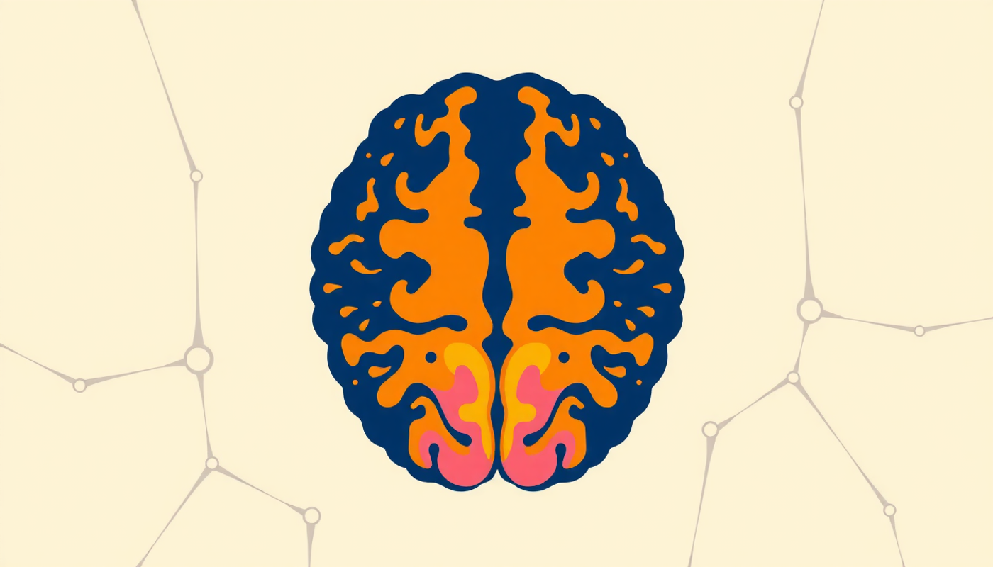 Abstract brain scan with glowing gradients highlighting chemical accumulation.