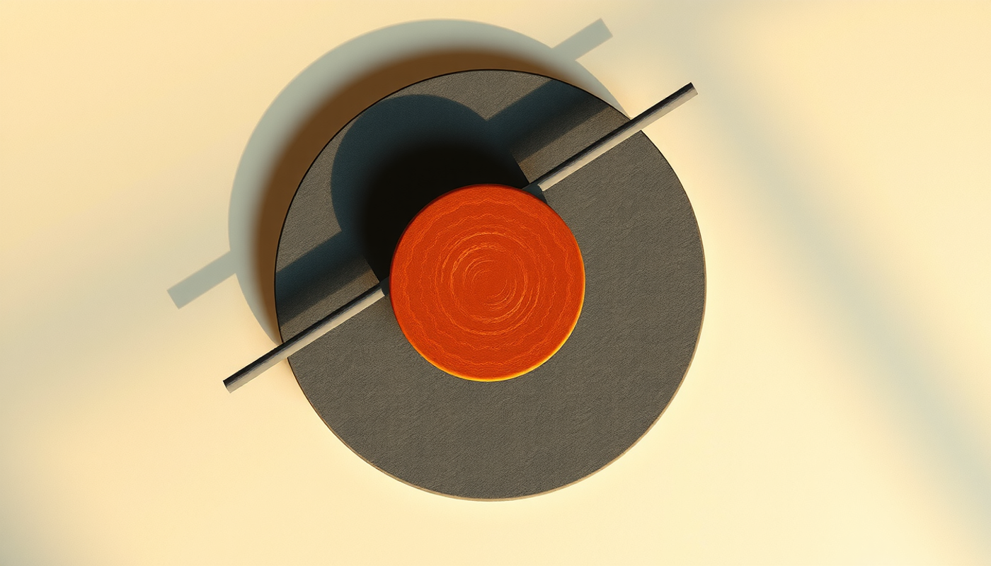 Matte black turntable with deep red disc in warm light.