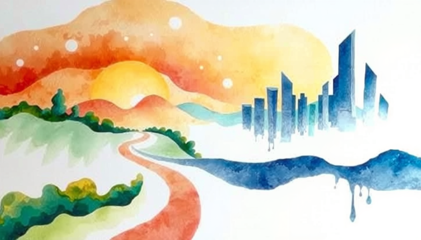 Crossroads in an abstract landscape symbolizing future choices in adaptive learning.
