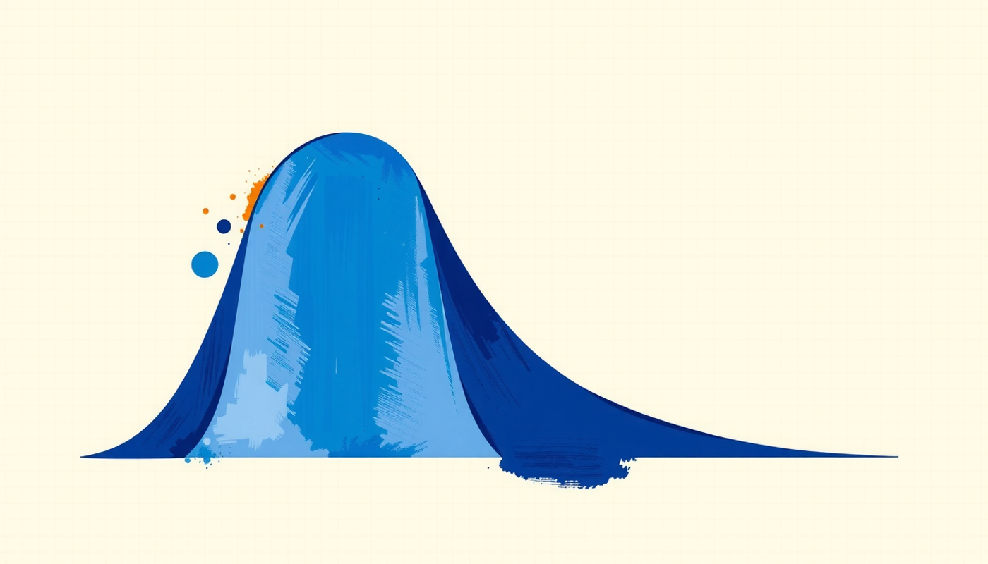 Abstract bell curve exam score distribution with highlighted amber section.
