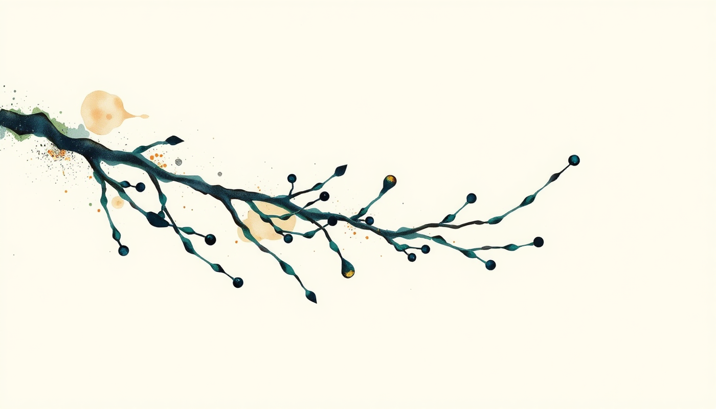Pale fibrous strand wrapped in translucent layers against a dark background.