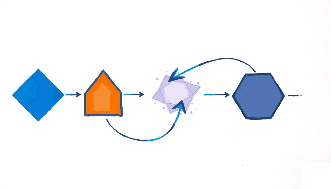 Five colorful geometric icons with arrows, symbolizing study app connections.