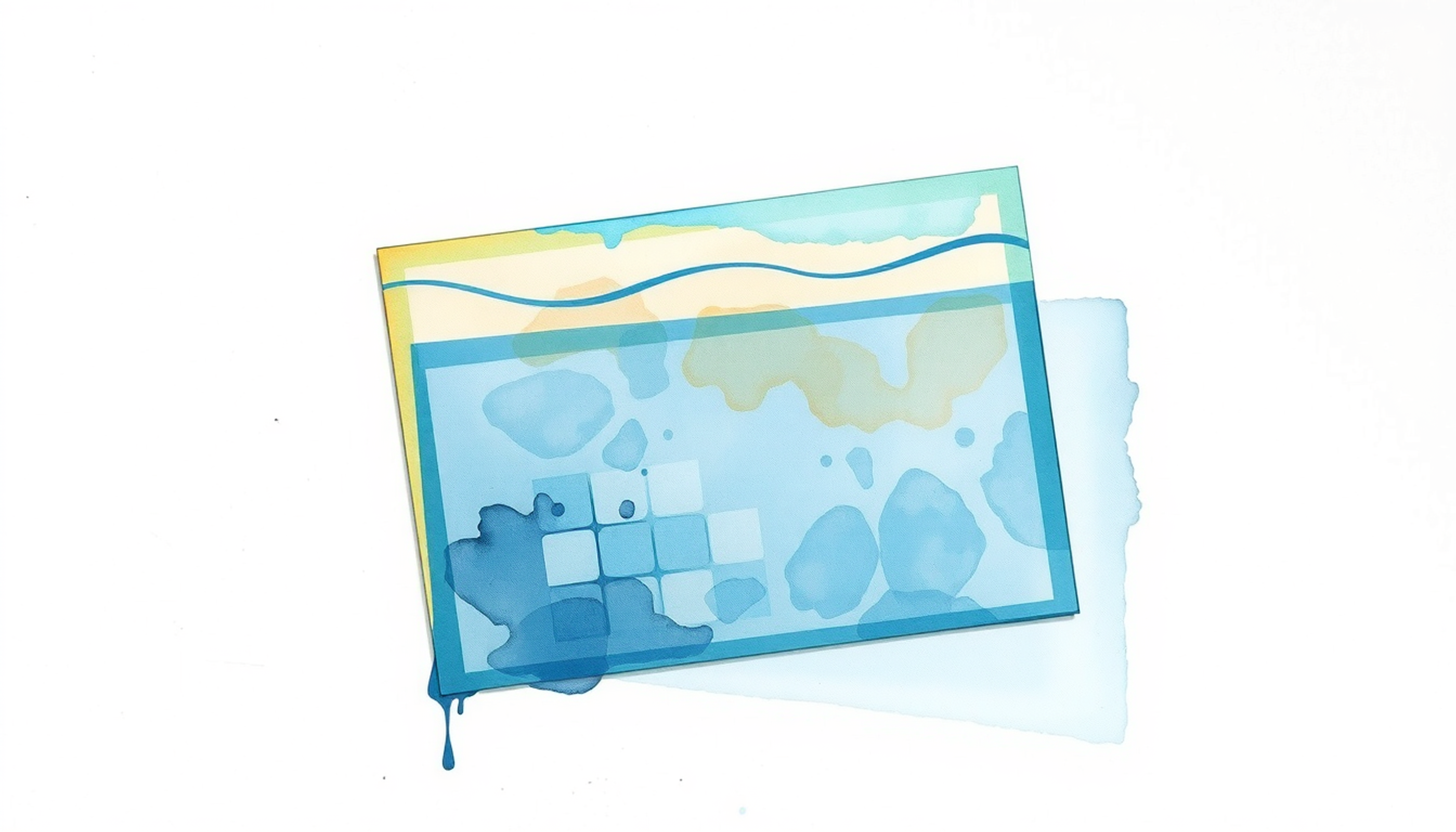 Overlapping glass panes with abstract etchings and dramatic shadows.