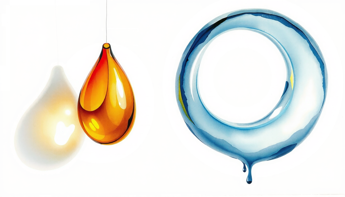 Abstract blown glass and brass sculpture with warm amber light.