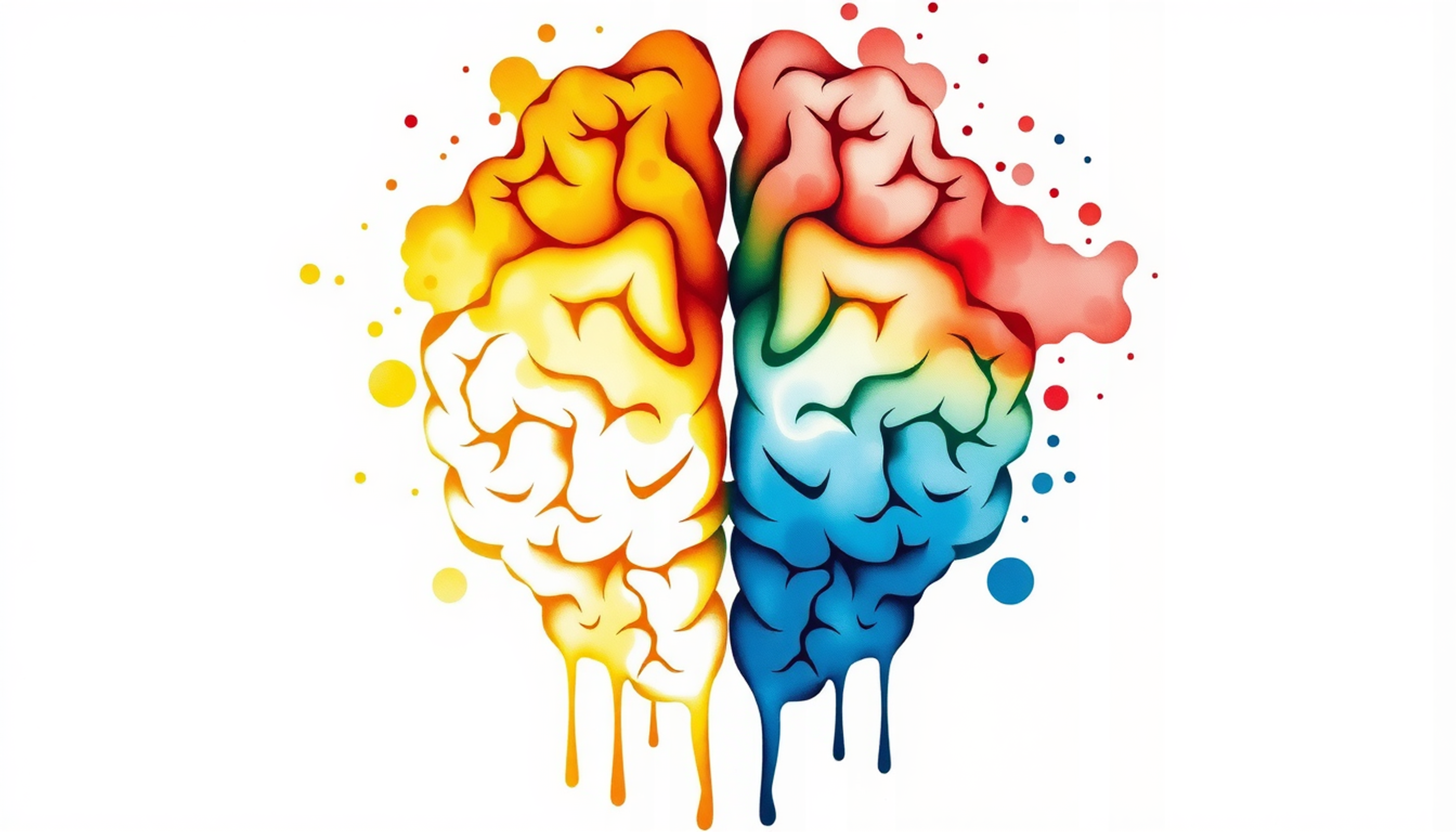 Glowing brain split in half, vibrant neural pathways contrasting with fading connections.