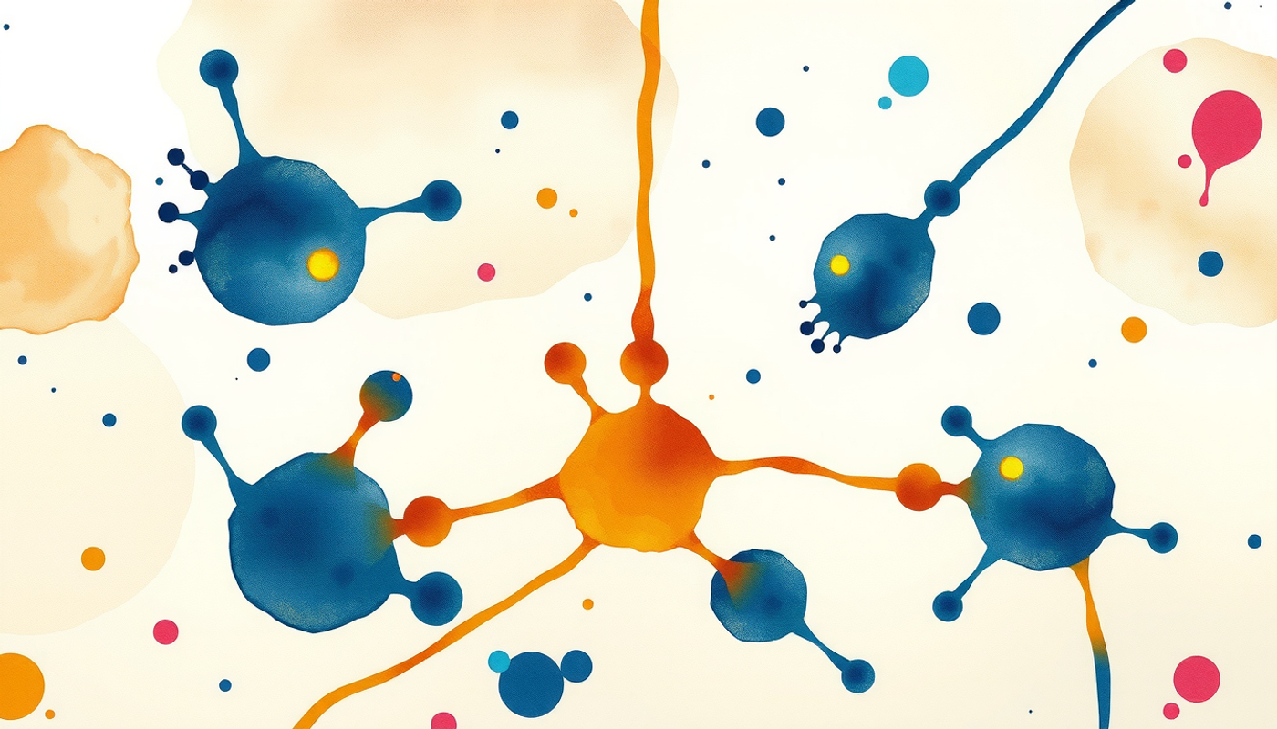 Glowing synapses in a dark brain, ethereal watercolor landscape.