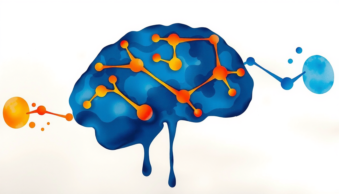 Hippocampus shape with glowing neural connections in deep blue and gold.