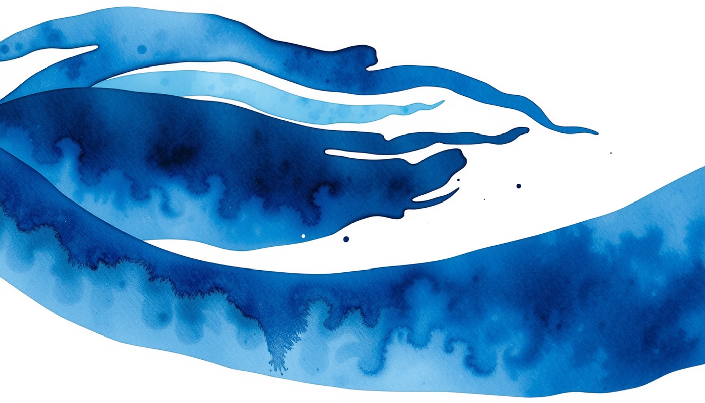 Luminous teal and indigo streaks flowing in dark space.