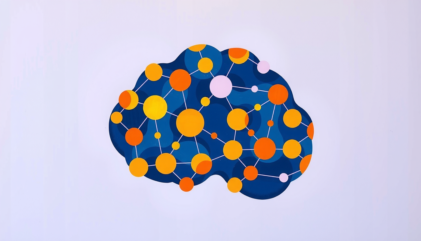 Interconnected memory nodes forming a glowing brain-shaped network.