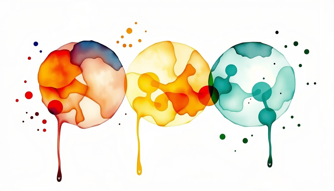 Abstract data visualization with overlapping circles and floating data points.