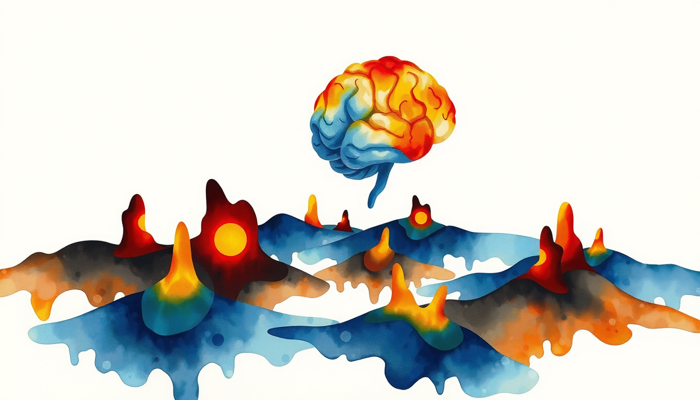 Abstract neural landscape at twilight with glowing memory structures.