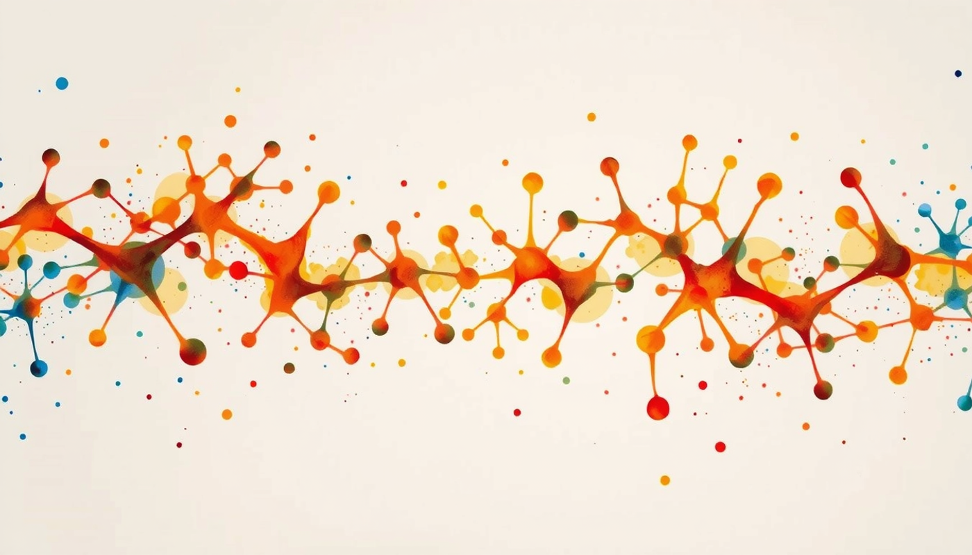 Abstract neural network pathways in warm orange and gold, cool blue contrast.