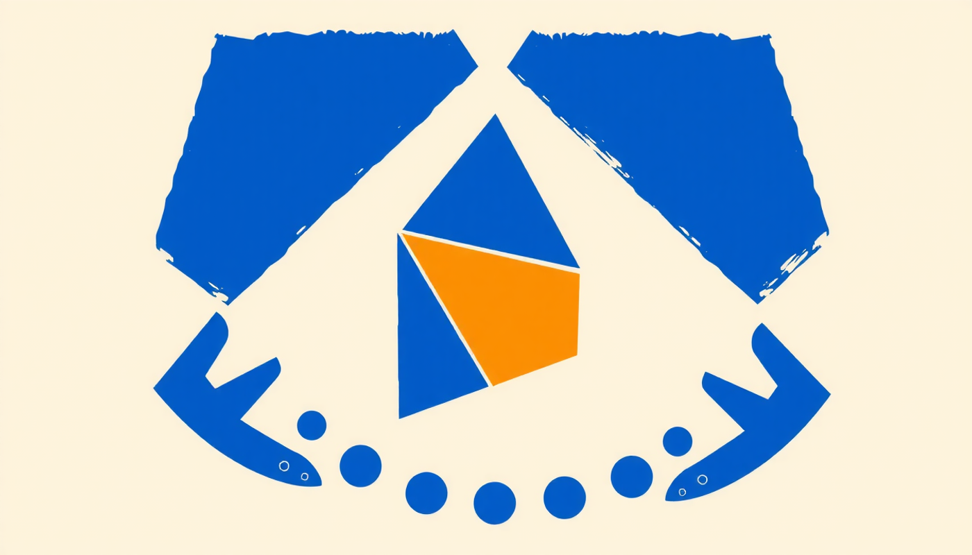 Open-source code repository icon exchanged between geometric shapes, community support.