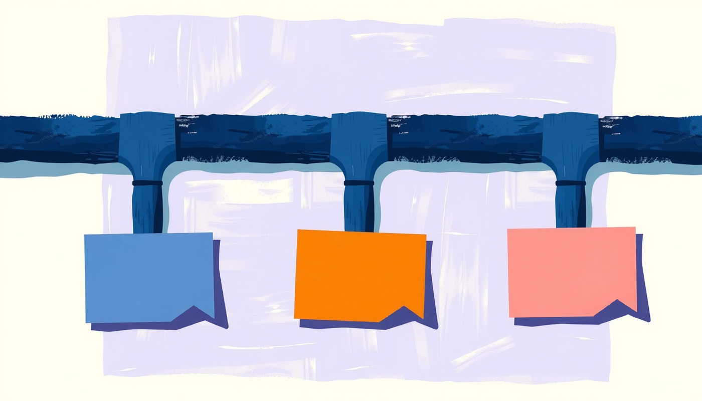 Three parallel pipelines transforming text into geometric output cards.
