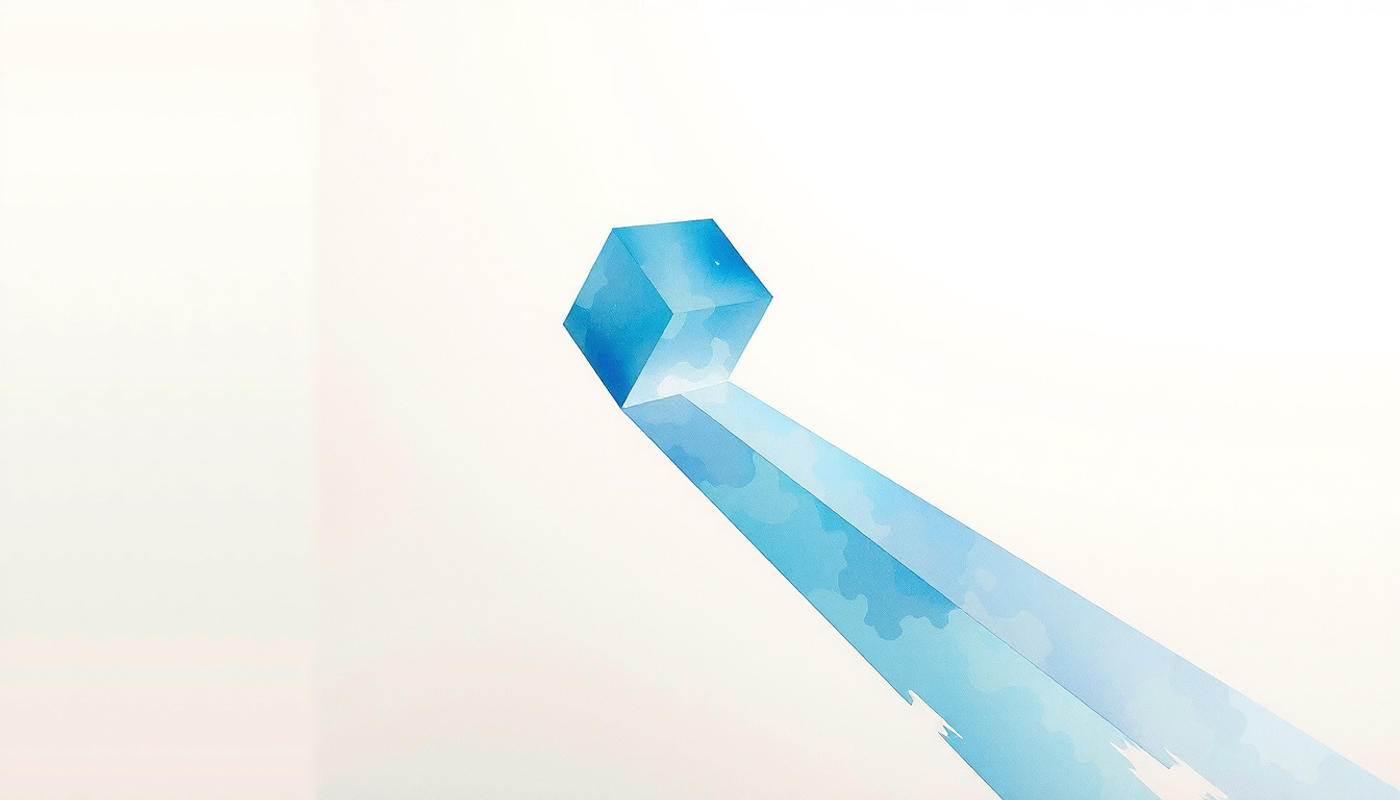 Blue-white light beam splitting through a translucent prism in dark space.