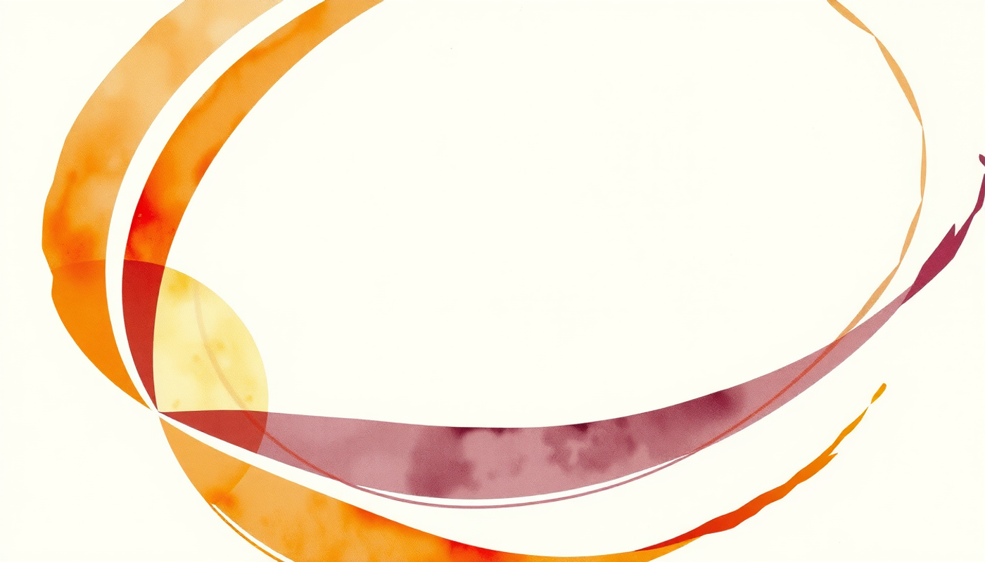 Concentric terracotta and plum arcs radiating from a point.