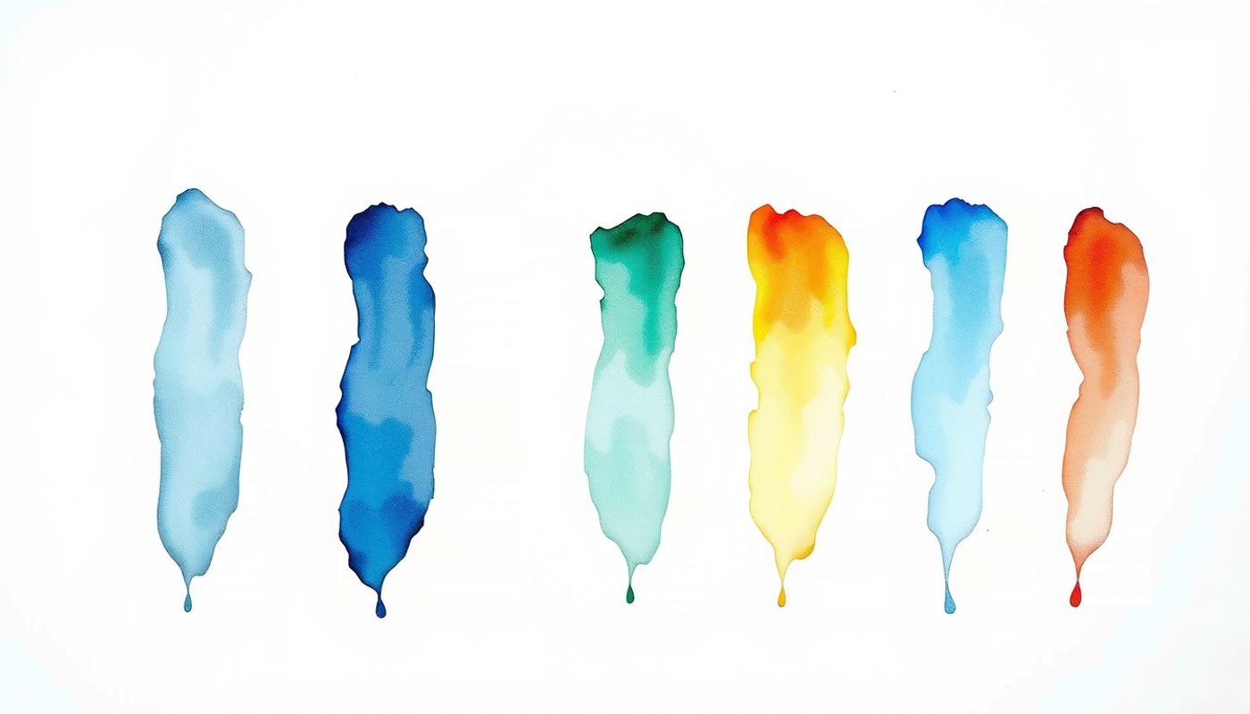 Abstract rhythm of vertical light bars in indigo and amber.