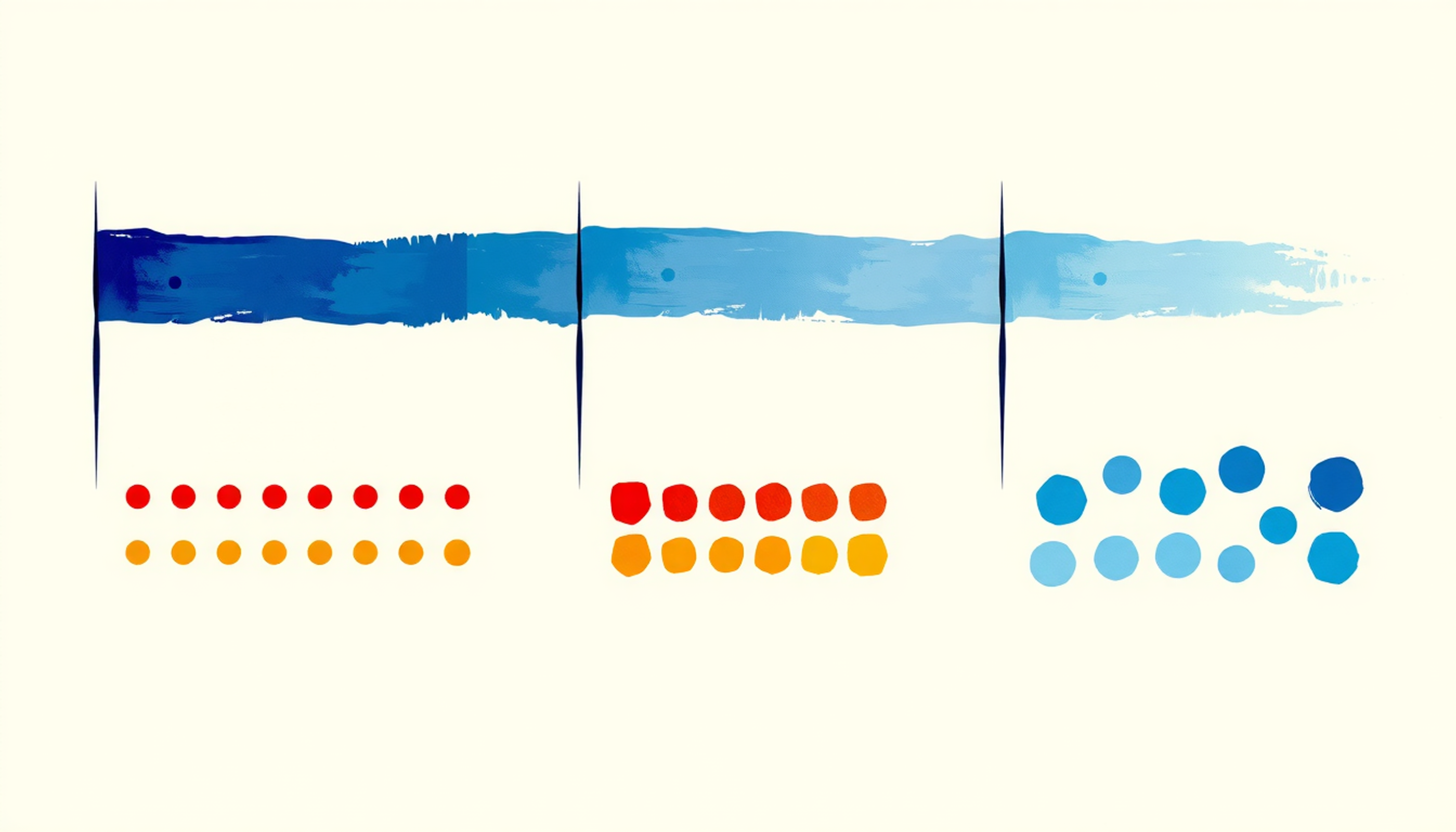 Three abstract scheduling diagrams with varied review interval patterns.