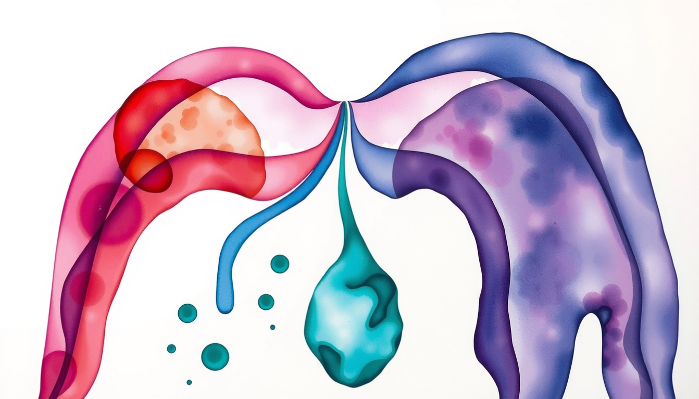 Glowing molecule branching into colorful streams toward organs and brain.