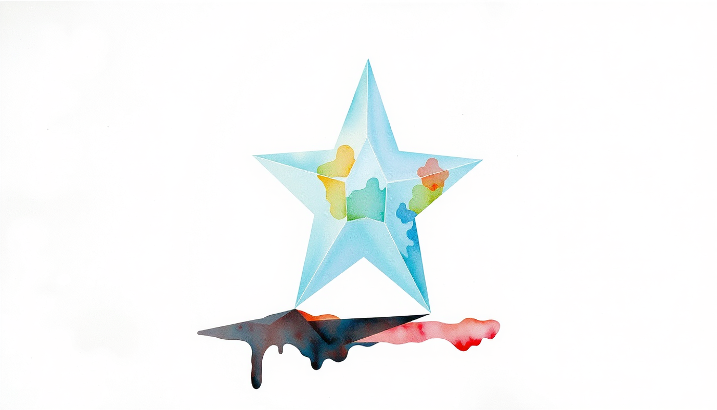 Five-pointed star outline on frosted glass with dark surface reflection.