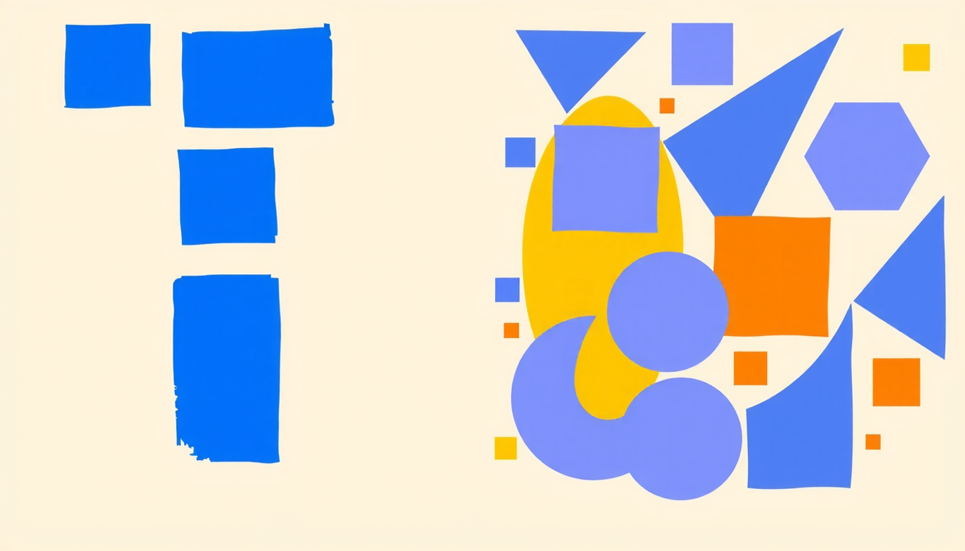 Parallel study paths contrasting blocked and interleaved practice with geometric shapes.