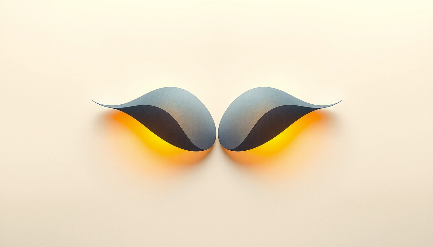 Translucent glass form with glowing amber tips on soft cream background.