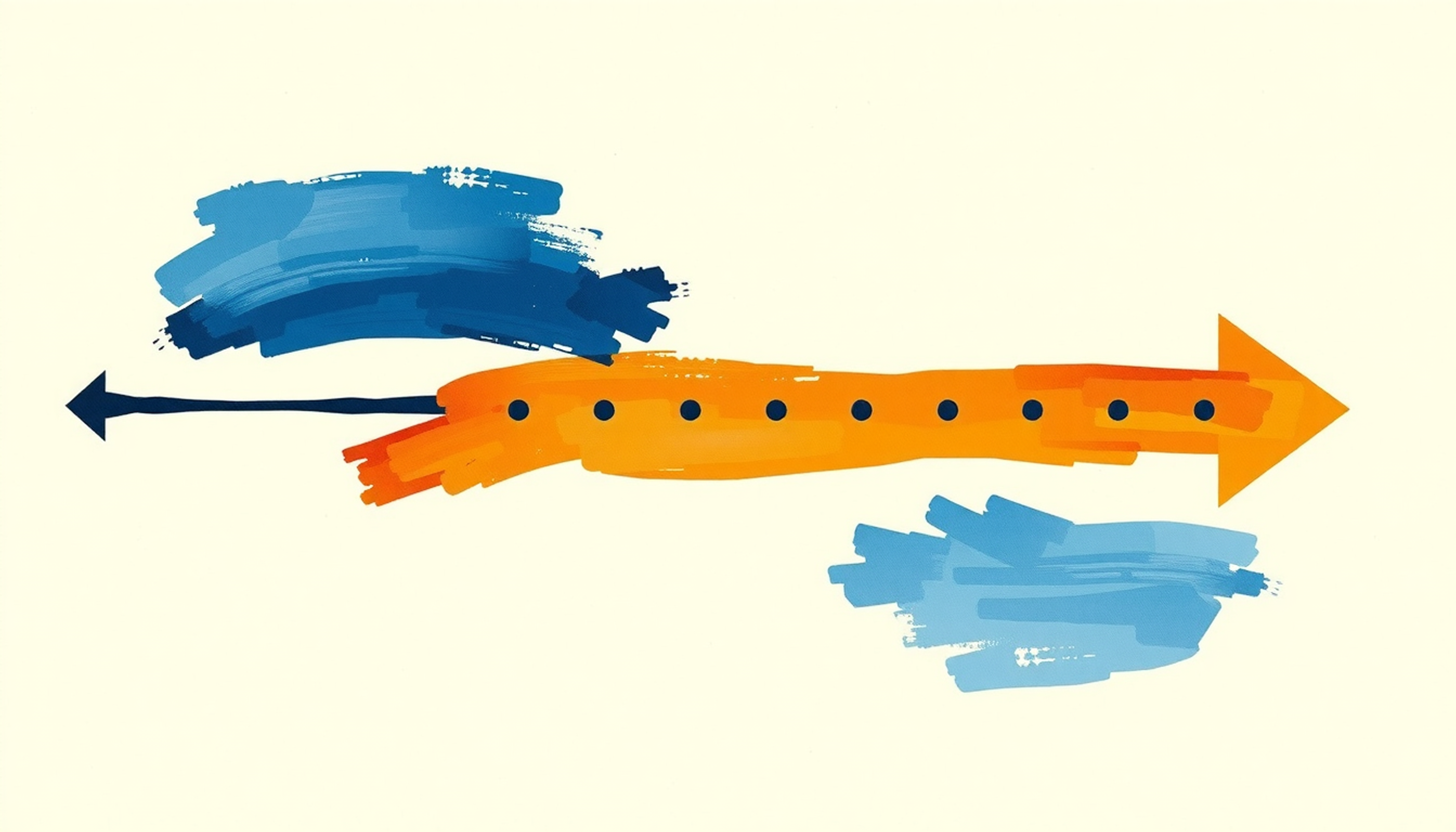 Three colorful abstract arrows with varying spacing and geometric markers.