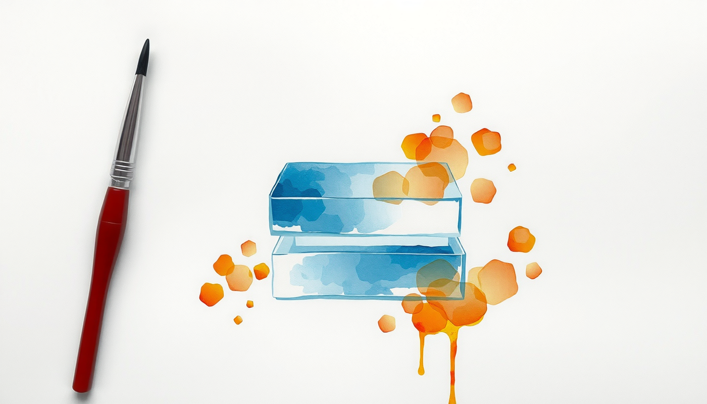 Translucent glass layers with amber highlights on dark surface.