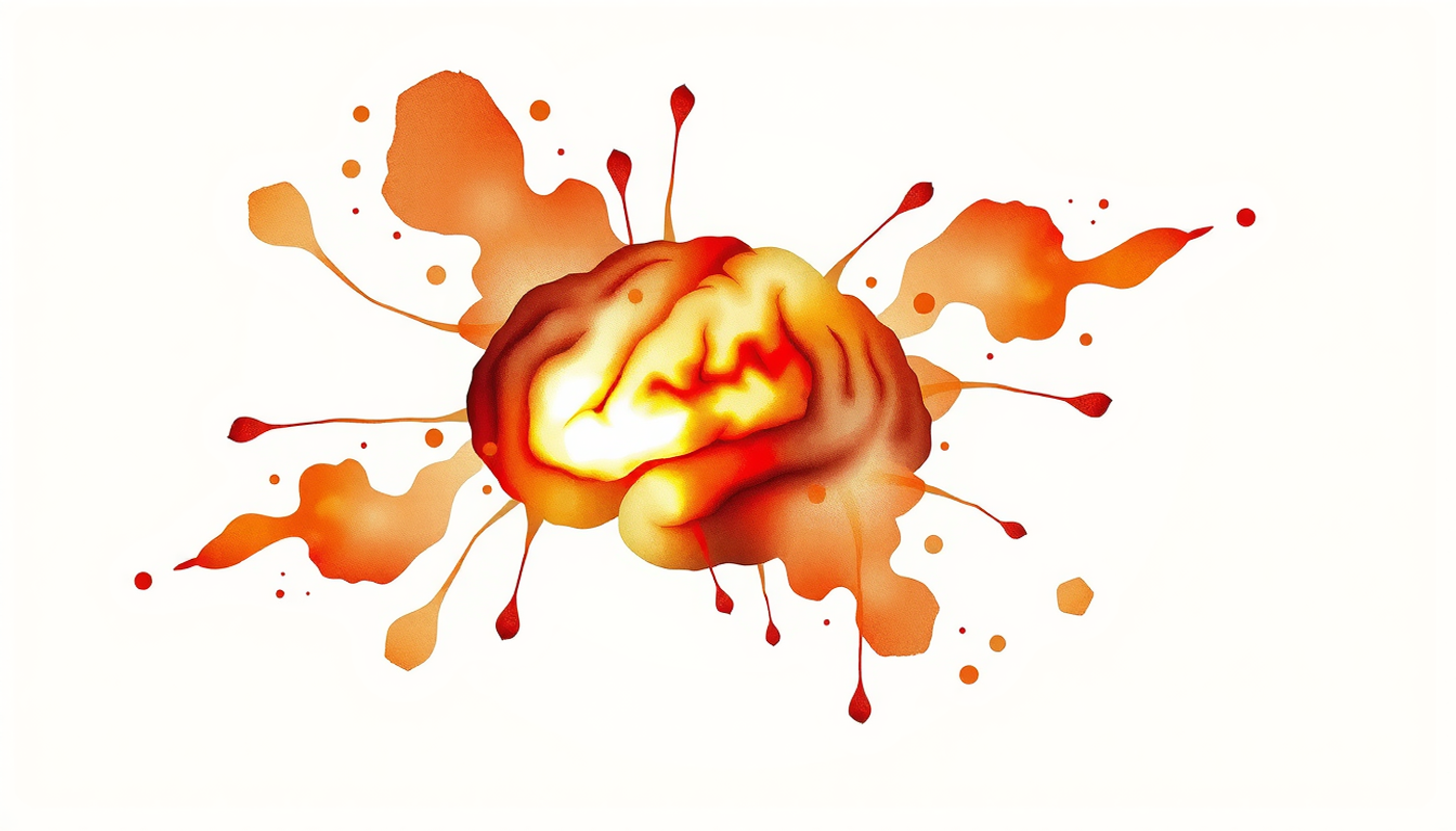 Glowing amygdala radiating warm signals to surrounding brain regions.