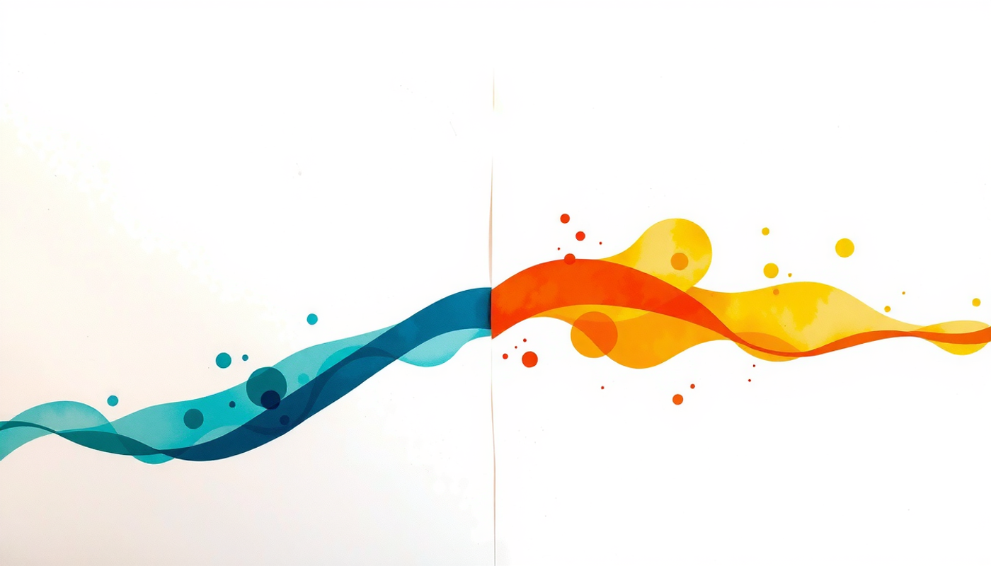 Abstract channels in teal and amber on charcoal background.