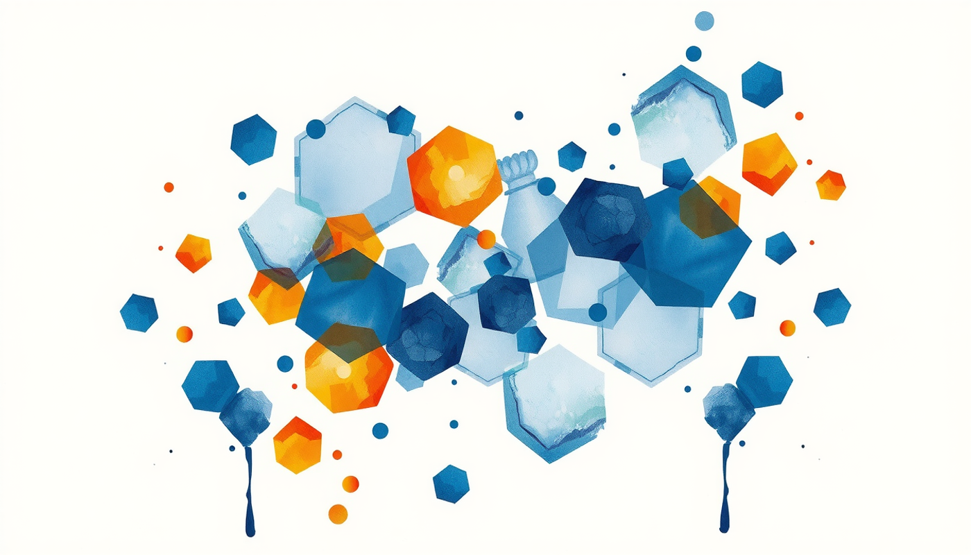 Abstract chessboard with glowing geometric clusters in indigo and amber.