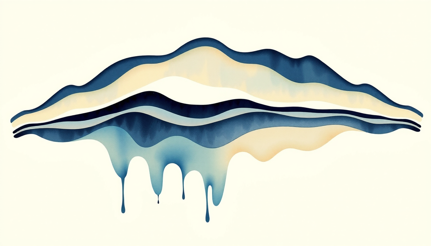 Abstract layered contour relief with indigo and cream paper cut style.