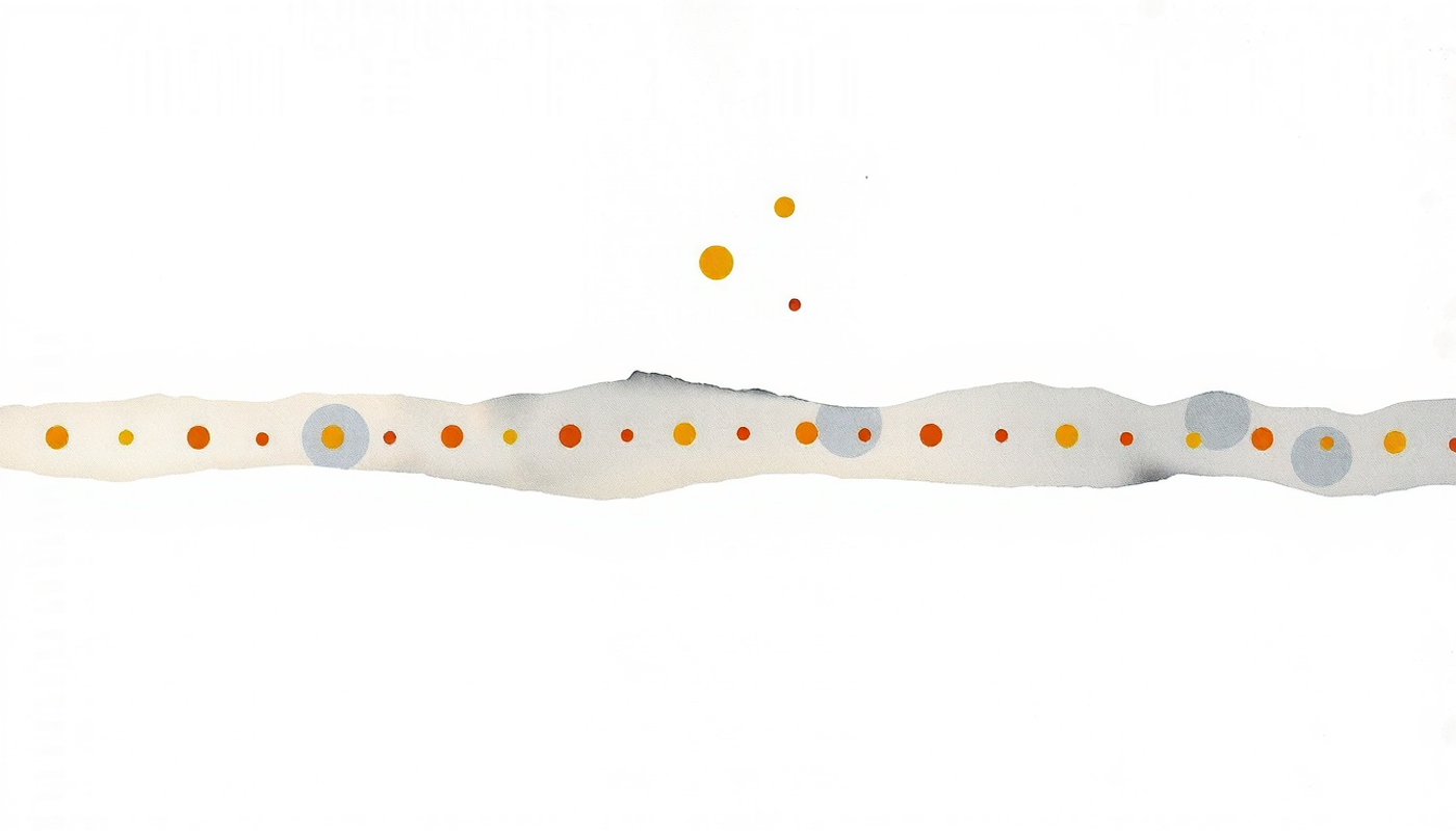 Pale grey band with glowing dots on dark canvas background.