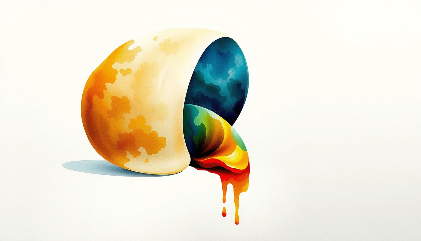 Smooth abstract shell form with gradient colors in empty space.