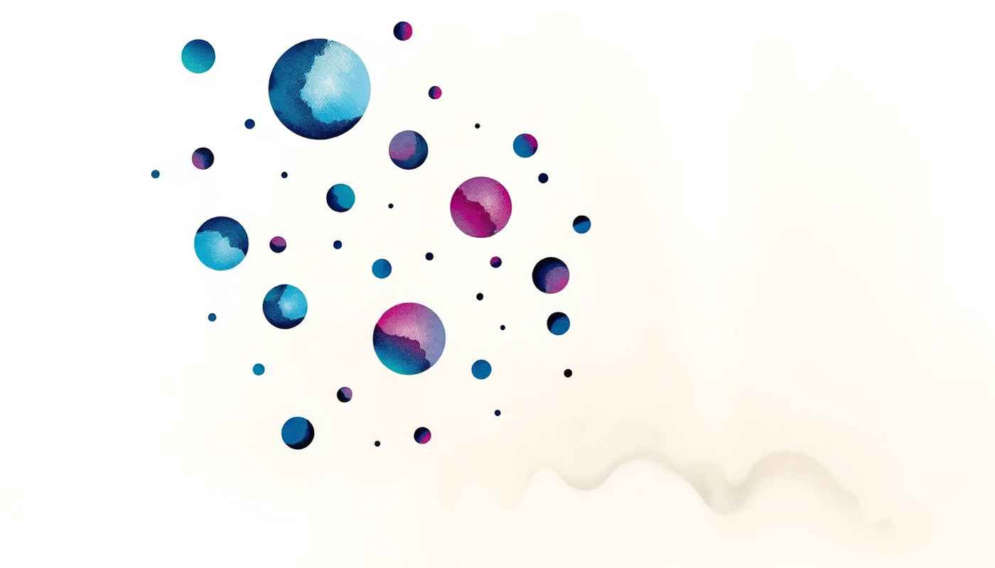 Soft translucent spheres drifting through a dark channel, glowing in blue light.