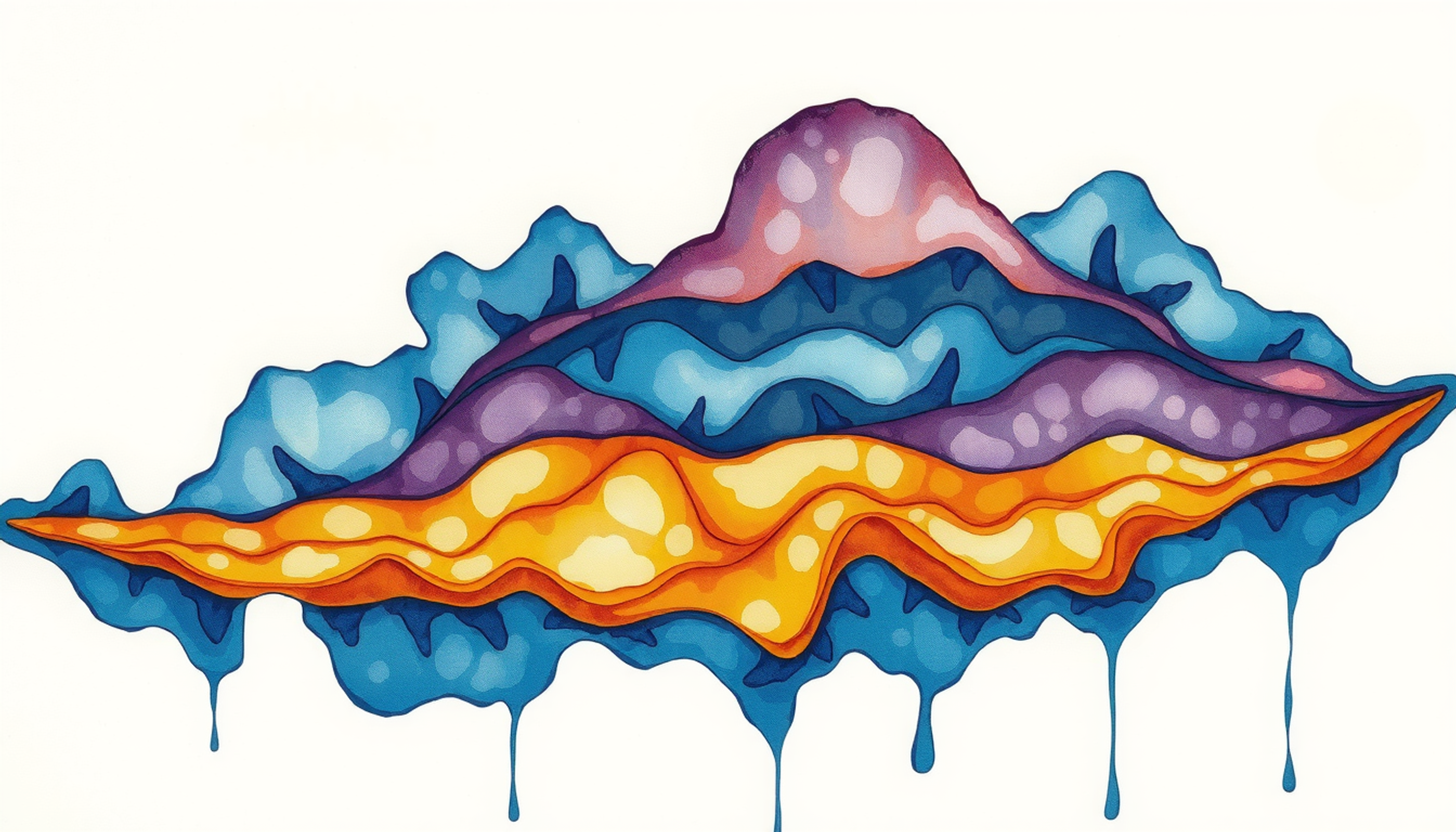 Abstract topographic map of brain tissue with colorful highlighted regions.