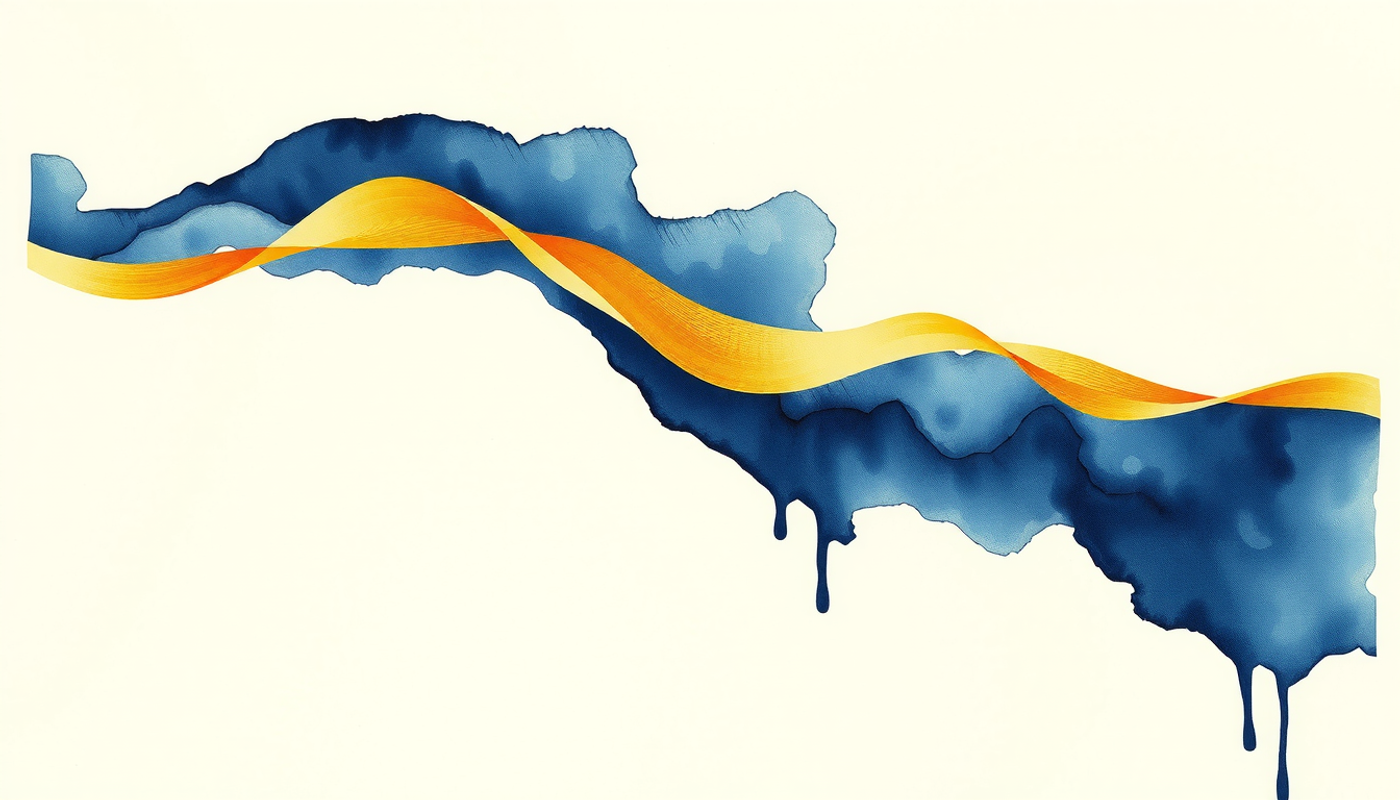 Luminous gold waveform flowing across a deep indigo background.