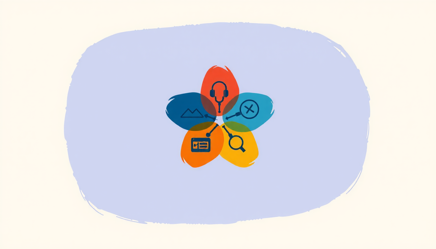 Four pillars of an effective active recall app with modern icons.