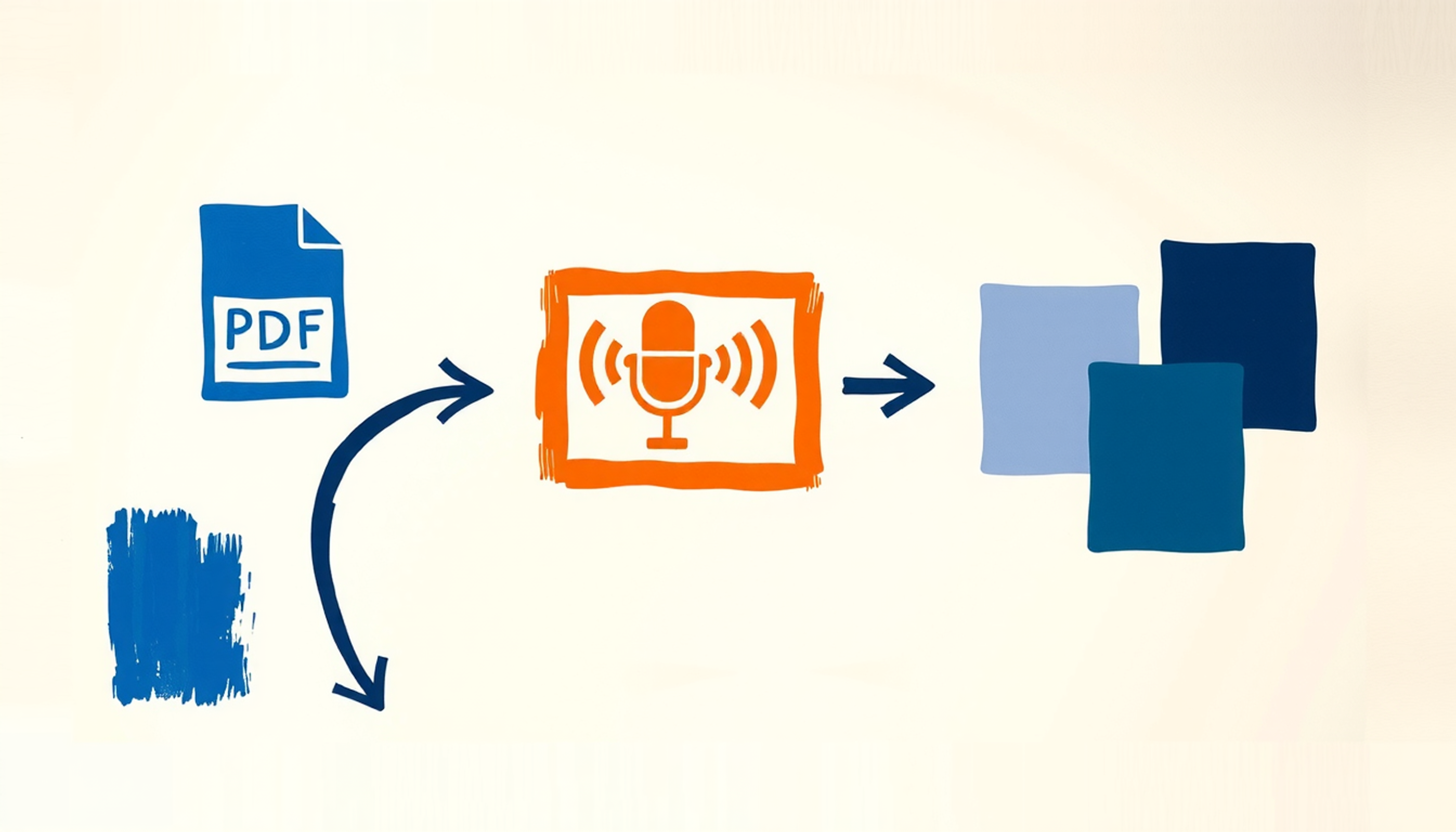 AI flashcard pipeline diagram with source documents and neural network flow.