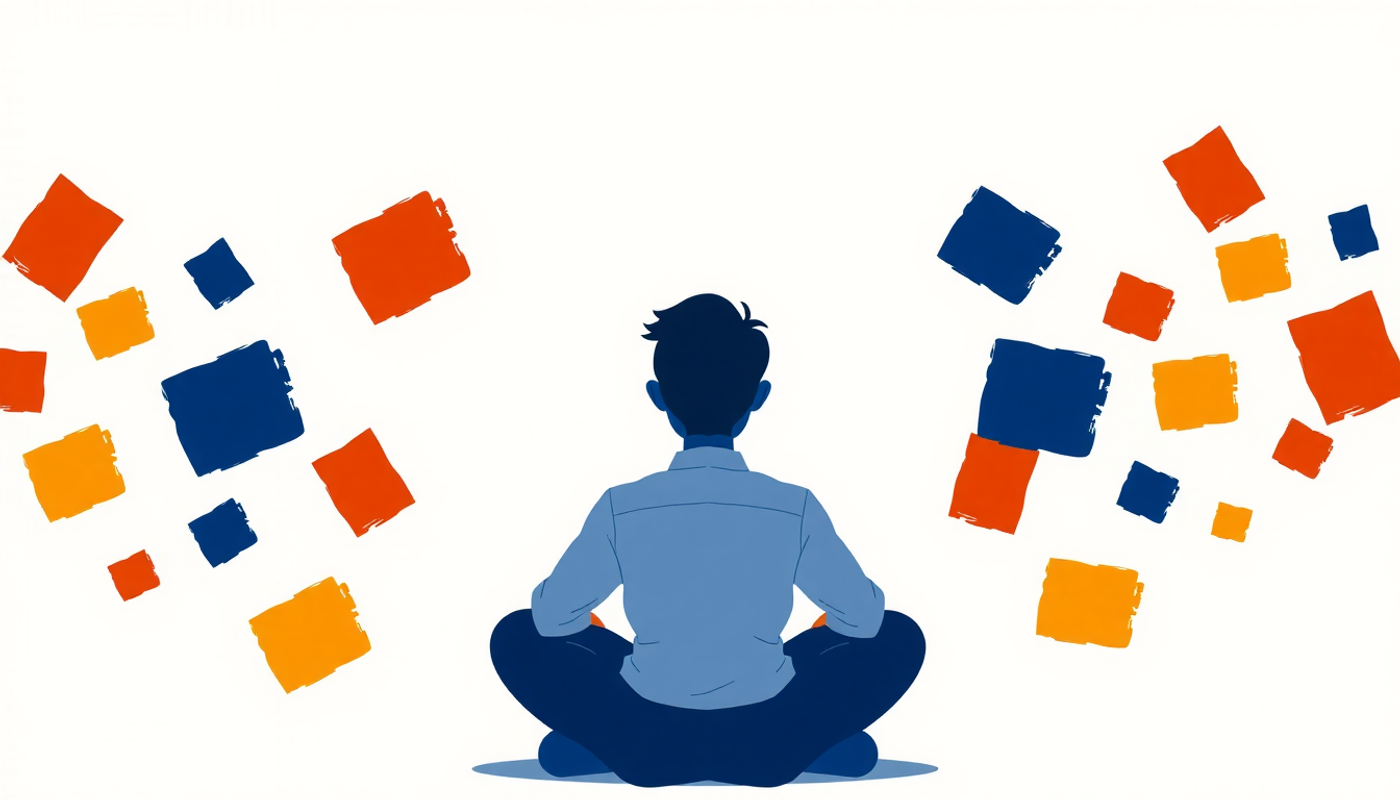 Student engaged with digital flashcards in a minimalist design.