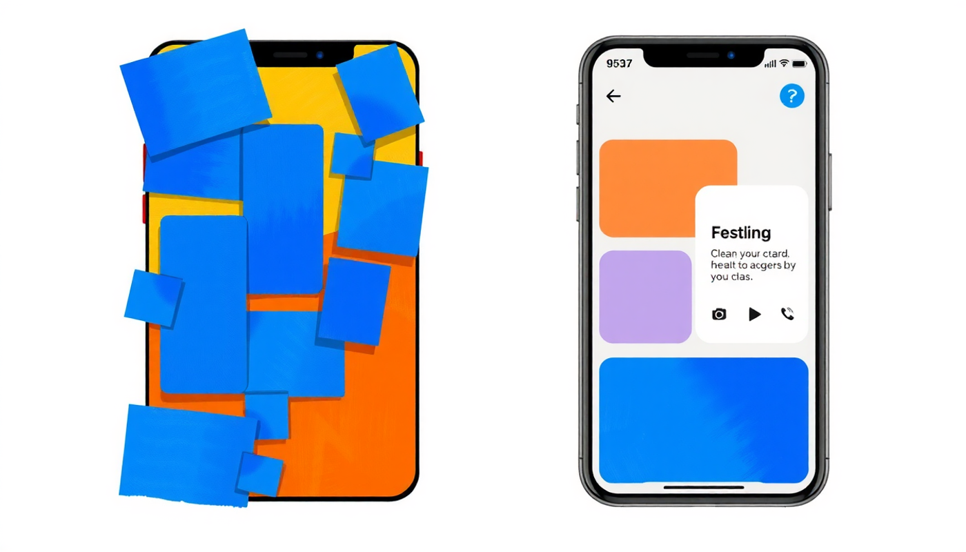 Split screen showing outdated flashcard interface vs modern app design.