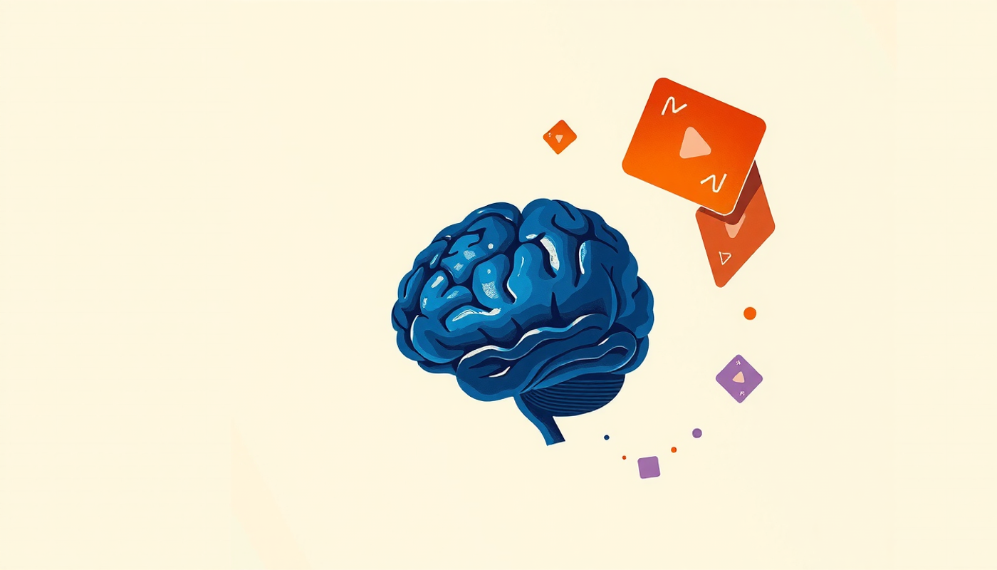 Minimalist banner featuring floating flashcards and brain icon in soft gradient.