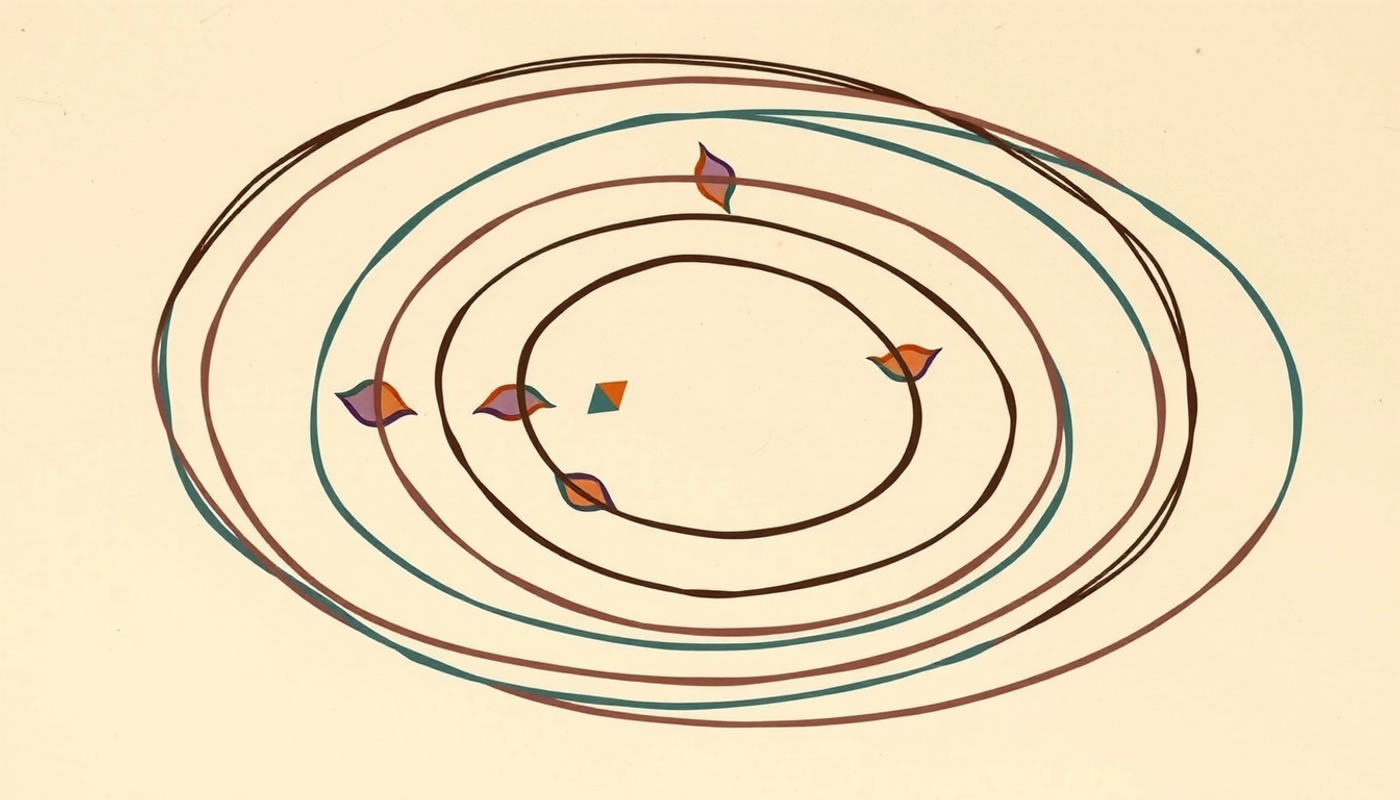 Circular loop visualizing content evolution with distorted geometric patterns.